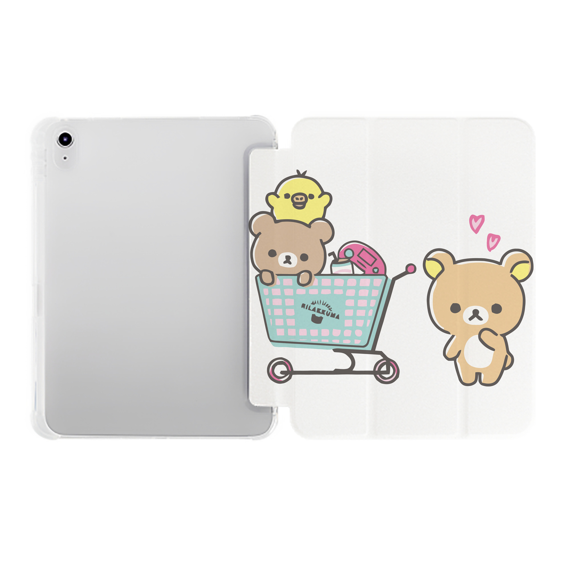 （画像用） リラックマ リラックマ キイロイトリ Rilakkuma Korilakkuma Kiiroitori IPad ケース ペン収納付き 三つ折りスタンド PUレザー×シリコン 対応機種9.5/10.5/10.9インチ